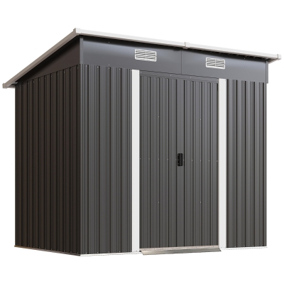 Outsunny Metal Garden Storage Shed 7x4ft with Foundation Black