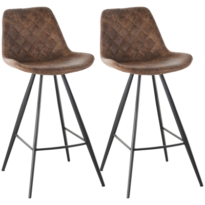 HOMCOM Set of 2 Vintage Bar Stools Steel Brown
