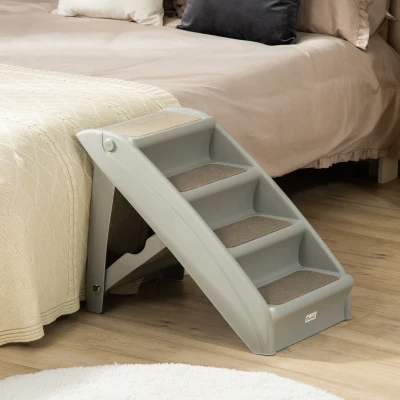 PawHut Escalier Pliant 4 Marches Antidérapantes pour Chien Gris