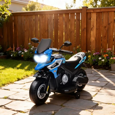 AIYAPLAY Moto Électrique Enfant Bleu avec Roulettes et Rétroviseurs
