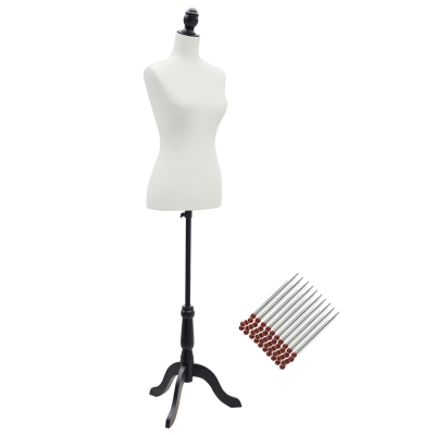 HOMCOM Manequim de Costura Feminino Manequim de Costura Ajustável a 130-168 cm com Tripé de Madeira Branco