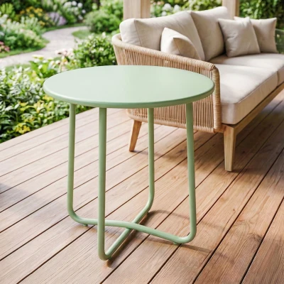 Outsunny Table Basse Extérieur Ø48x51cm Vert Base en X Ajustable