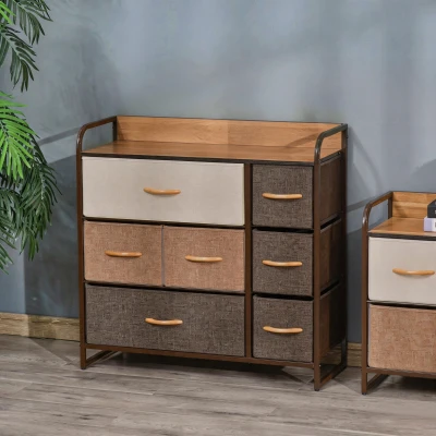 HOMCOM Commode 7 Tiroirs Tissu Pliant Acier Noir Multicolore
