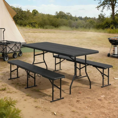Outsunny Ensemble Table et Bancs Pliants 180cm Portable Noir