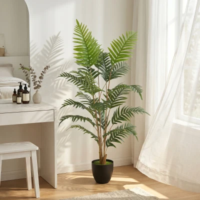 HOMCOM Artificial Fern Topiary Tree Cement Pot 120cm