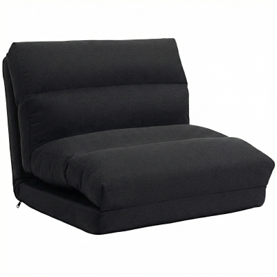 HOMCOM Sillón de Suelo Sofá Perezoso Sillón Convertible en Cama Reclinable 90° a 180° Tejido 70x72x56 cm Negro