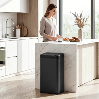 HOMCOM Sensor Bin 50L Stainless Steel Soft-Close Kitchen Black