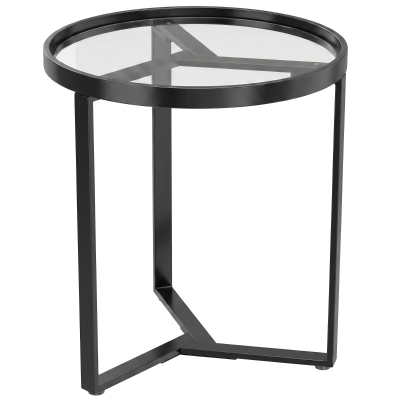 HOMCOM Table d'Appoint Ronde Verre Métal Noir Petits Espaces