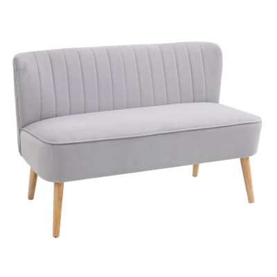 HOMCOM Velvet Double Seat Sofa Grey Wood Frame Compact
