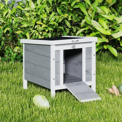 PawHut Cage Lapin Extérieur Bois Toit Asphalte 42x51x43cm Grise