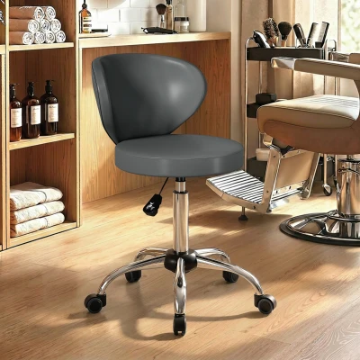HOMCOM Tabouret Massage PU Gris Pivotant Hauteur Réglable Dossier