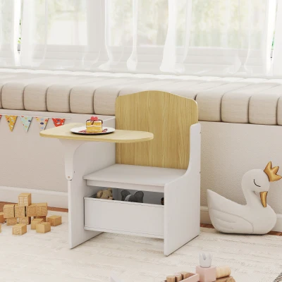 AIYAPLAY Bureau Chaise Enfant 2-en-1 Rangement Blanc
