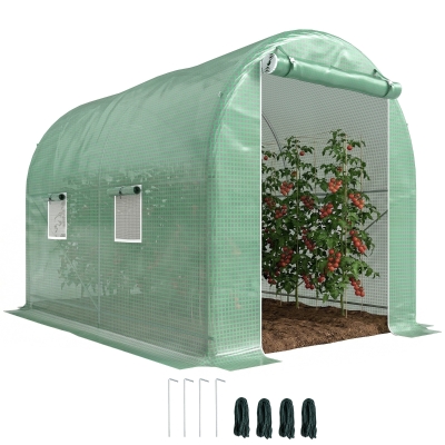 Outsunny Serre Tunnel 6m² Vert Châssis Renforcé Porte Zippée