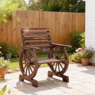 Outsunny Fauteuil Bois Style Campagne Design Roue Carbonisé