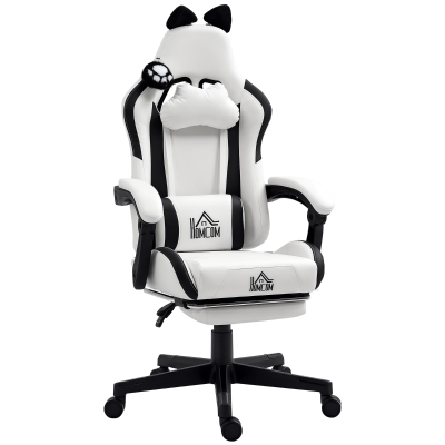 HOMCOM Chaise Gaming Ergonomique Oreilles de Chat Blanc