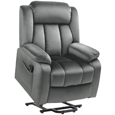 HOMCOM Aufstehsessel mit Massagefunktion und Lendenheizung, Recliner-Sessel mit Fernbedienungen und Seitentaschen, Grau