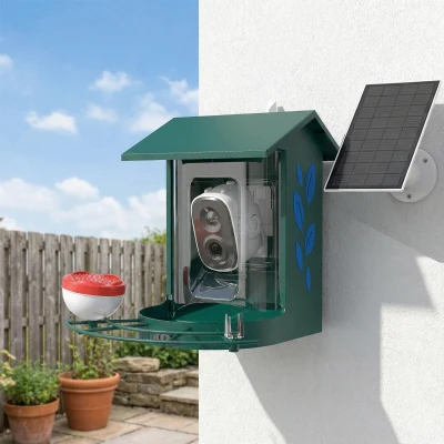 PawHut Mangeoire Caméra 2K HD IA Vert Foncé
