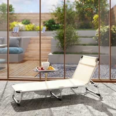 Outsunny Chaise Longue Pliante Aluminium Beige Dossier Inclinable