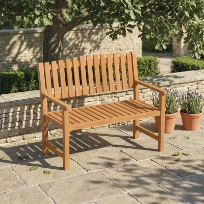 Outsunny Banc Bois 2 Places Lattes Accoudoirs 112x64x92cm Extérieur