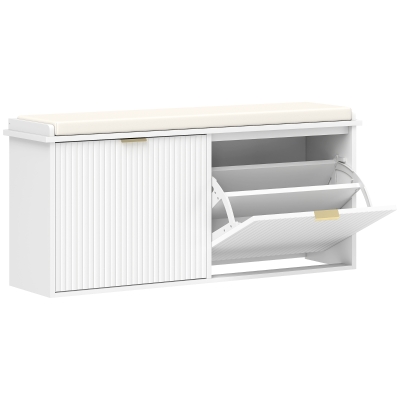 HOMCOM Banc Chaussures Blanc 2 Tiroirs Étagère 104x26x47,5 cm