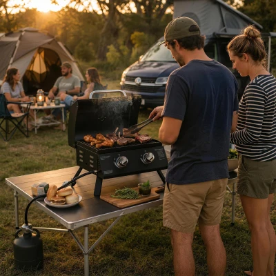Outsunny Portable 2 Burner Gas BBQ Grill Carbon Steel Black