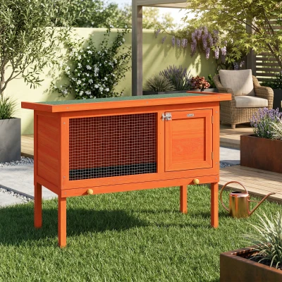 PawHut Clapier Surélevé Bois Toit Bitume Tiroir 90x45x65cm Orange