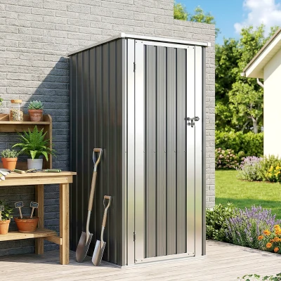 Outsunny Abri de Jardin Métal Gris 0,69m² Toit Incliné 83x89x163cm