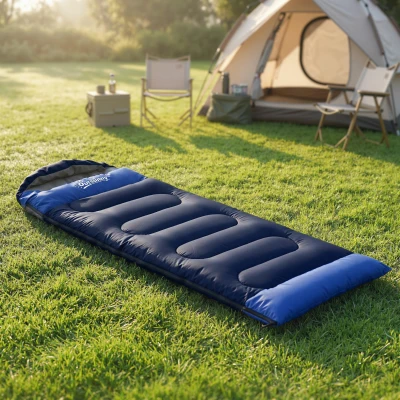 Outsunny Sac de Couchage Adulte 3 Saisons Léger Imperméable Bleu