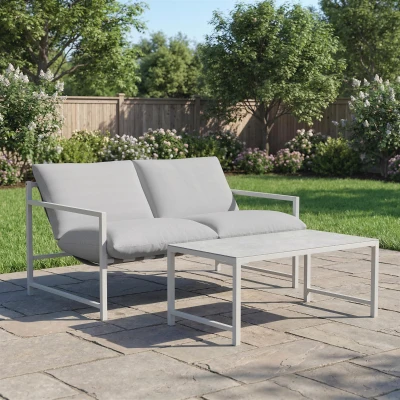 Outsunny Salon Extérieur 2 Pièces Canapé et Table Verre Gris Clair