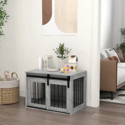 PawHut Cage Chien Métal Effet Bois 80x54x57cm Intérieur