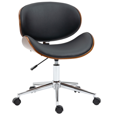 Vinsetto Silla de Oficina con Ruedas Silla de Escritorio Tapizada en PU con Asiento Ancho y Curvado Altura Ajustable Negro