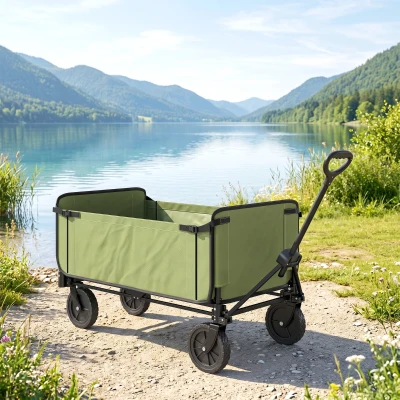 Outsunny Chariot Pliable 130L Sac Amovible Poignée Rotative Noir