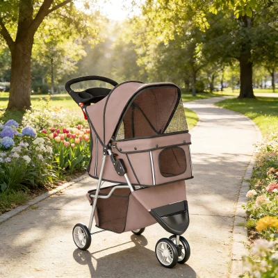 PawHut Poussette Chien Pliable Café avec Panier et Filet 10kg