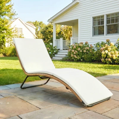 Outsunny Chaise Longue S Rotin Jardin Coussin Acier