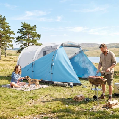 Outsunny Kampeertent voor 4-5 Personen, aparte Woon- & Slaapruimtes, 460L x 260B x 190H cm, Blauw