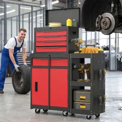 HOMCOM Carrello portautensili 80x28x102 cm nero e rosso
