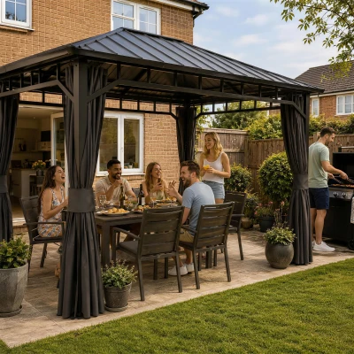 Gazebo 390L x 300W x 287H cm Dark Grey