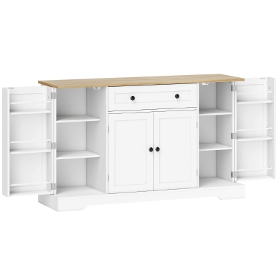 HOMCOM Aparador Armario de Cocina con 4 Puertas Cajón Estante Ajustable Estantes de Puerta para Cocina Comedor 138x40x85 cm Blanco