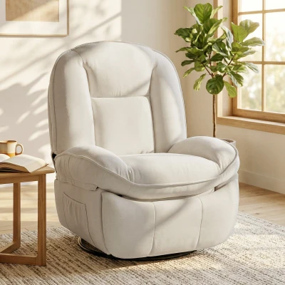 HOMCOM Fauteuil Relax Pivotant Inclinable à Bascule Crème
