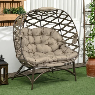 Outsunny 2-Seater Egg Chair Folding Garden Furniture Khaki