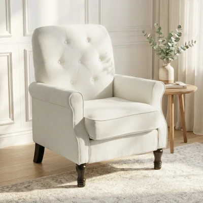 HOMCOM Fauteuil 1 Place Tissu Lin 69x75x90cm Crème