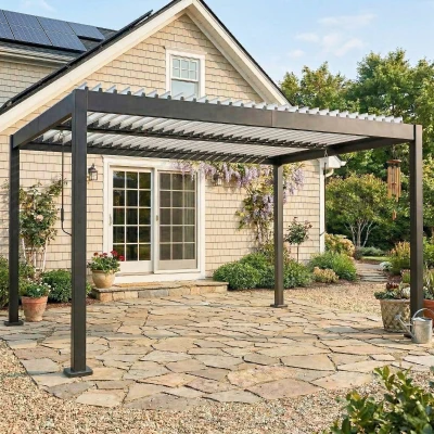 Outsunny Pergola Aluminium 4x3m Toit Ajustable Jardin Extérieur Blanc