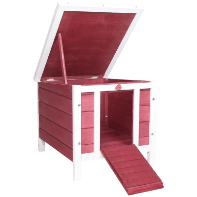 PawHut Conigliera in Legno con Tetto Apribile in Asfalto, Rampa Antiscivolo, 51x42x43 cm, Rosso