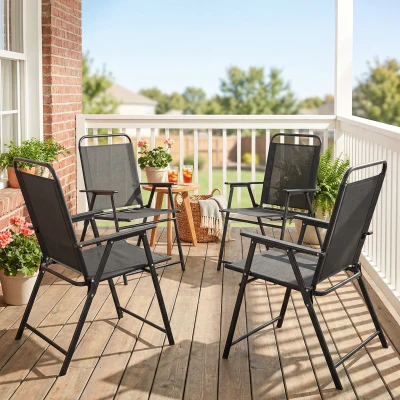 Outsunny Chaises de Jardin Pliantes Lot de 4 Accoudoirs Noir
