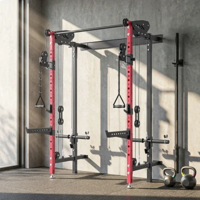 SPORTNOW Stație de Forță Pliabilă 700 kg Înălțimi Regabile cu Dublu Scripete, Suporturi pentru Bară, 184x123x209cm, Roșu