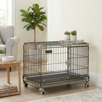 PawHut Cage Chien Pliable Métal Noir 60,5x45,5x54,5cm Roues
