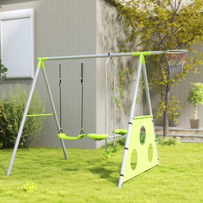 AIYAPLAY Portique Balançoire Enfant 4 en 1 avec Panier et But