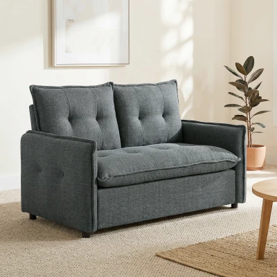 HOMCOM Canapé 2 Places Moderne 131cm Tissu Lin Gris Foncé