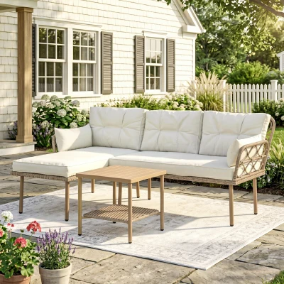Outsunny Salon Jardin Angle 4 Pers Résine Crème