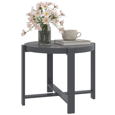 Outsunny Beistelltisch Gartentisch Rund wetterfest Aluminium Balkontisch mit Marmoroptik Grau